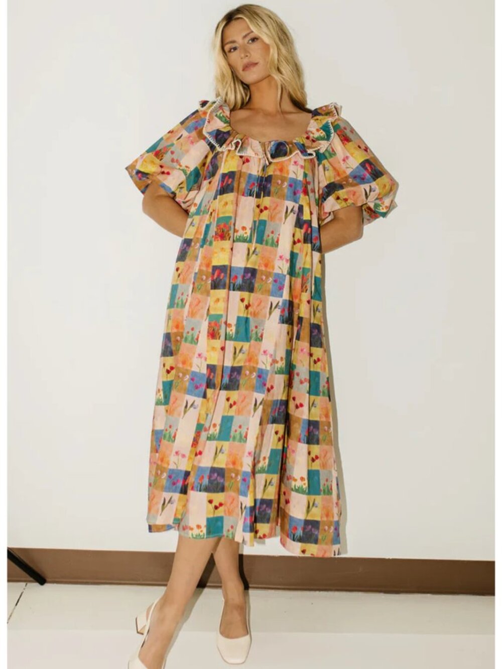 ZOCO Good Luck Puff Sleeve Maxi Dress in Patchwork